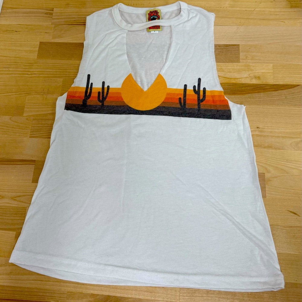 Classic White Orange Cut Out Muscle Tee